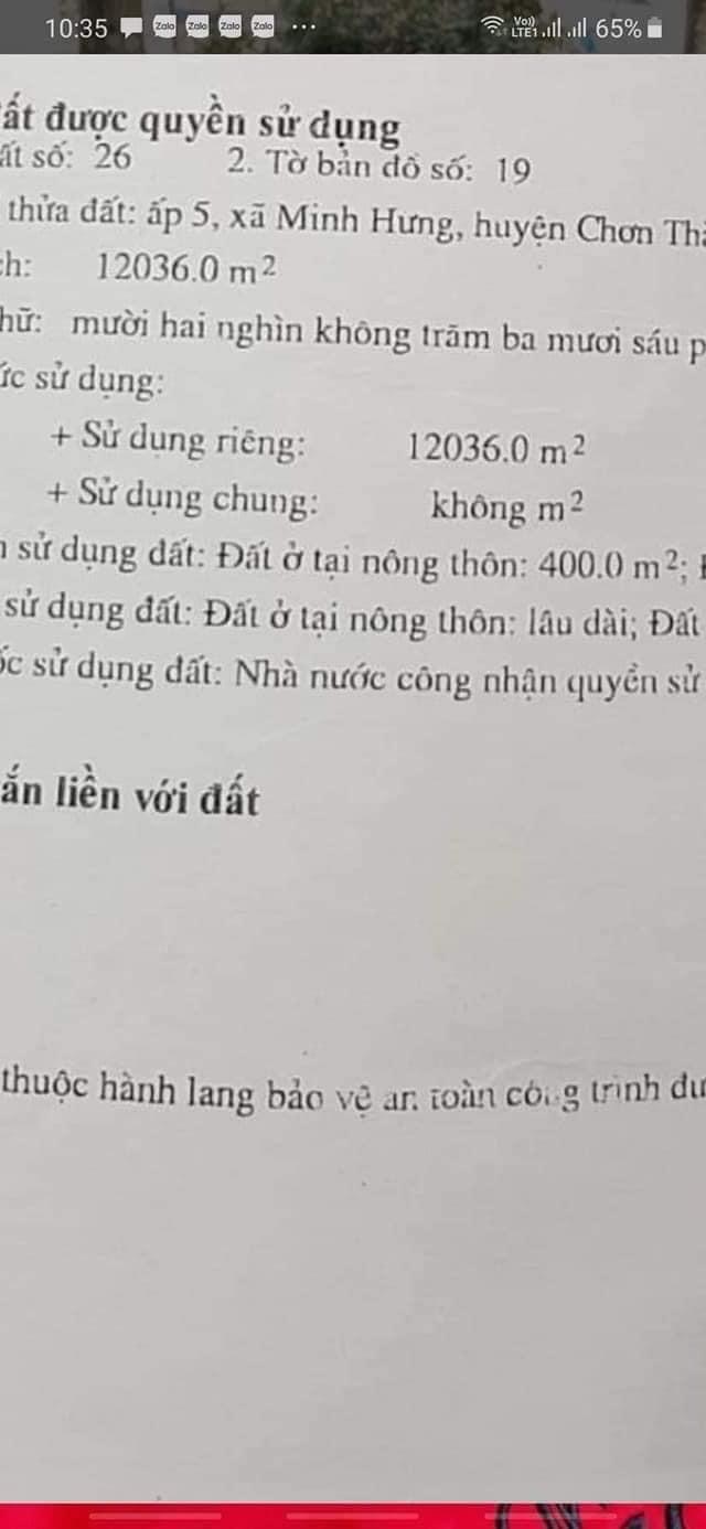 Bán đất ấp 5 Minh Hưng giá 7ty7 dt 84x148x400tc