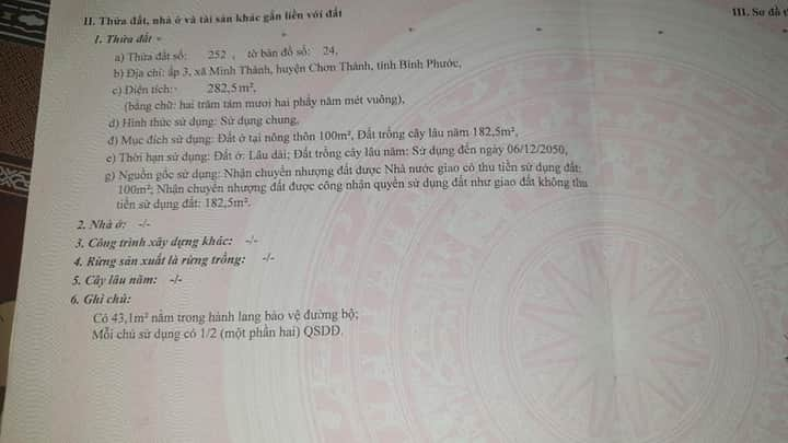 Bán đất minh thành giá  650tr dt 6×40×100tc