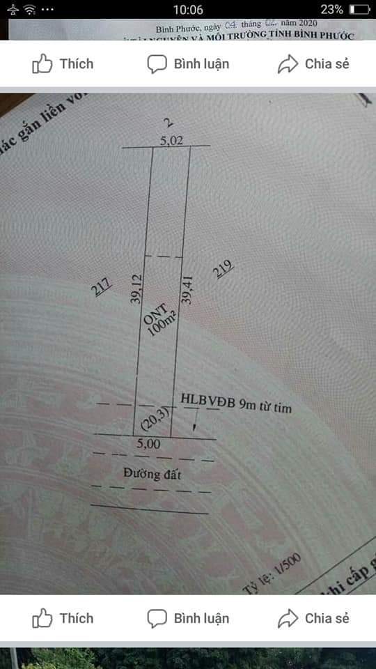 Bán đất thanh phú bình long giá 330tr dt 5×39