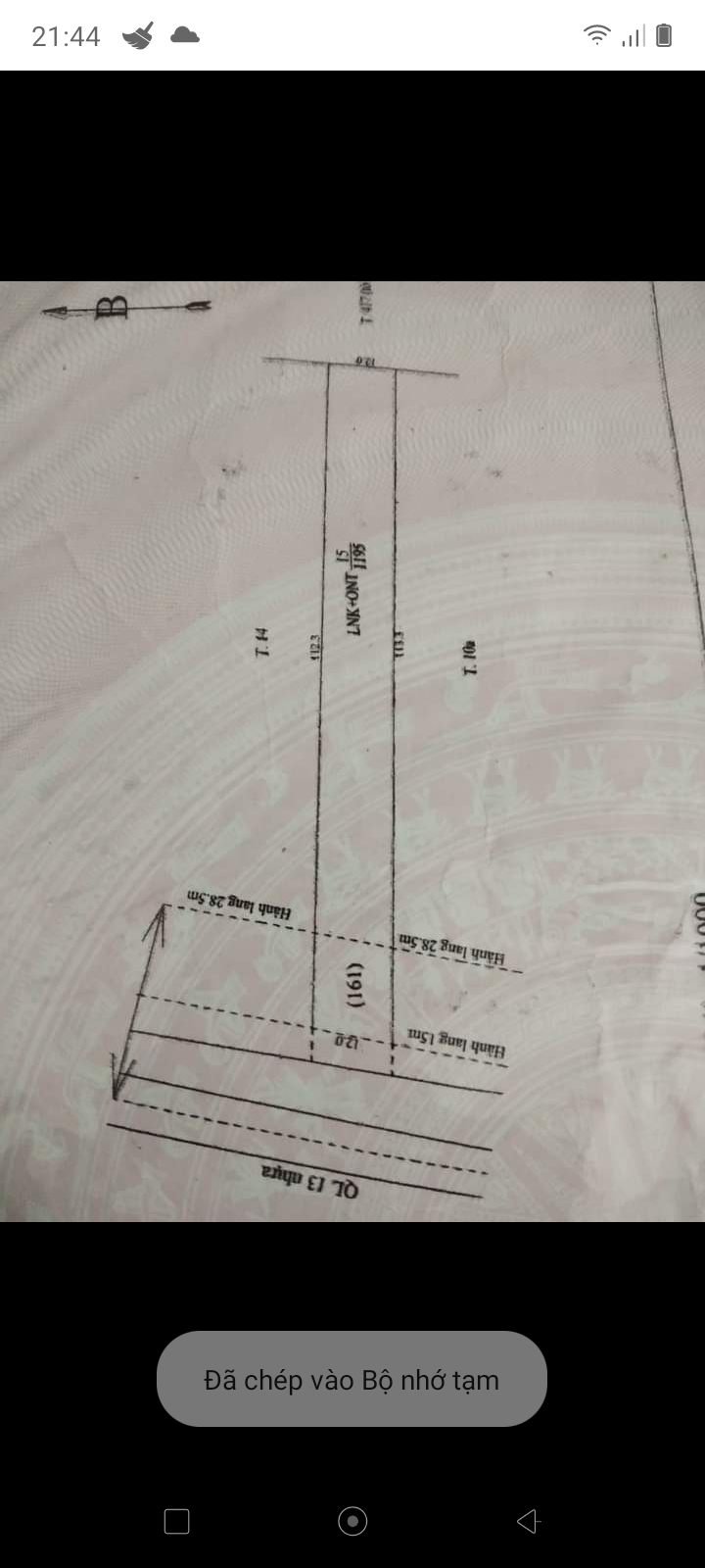 Đất Mtql13 gần ngã 3 đồng tâm dt 12*113 có 250 tho cư. Giá 270tr/ m.