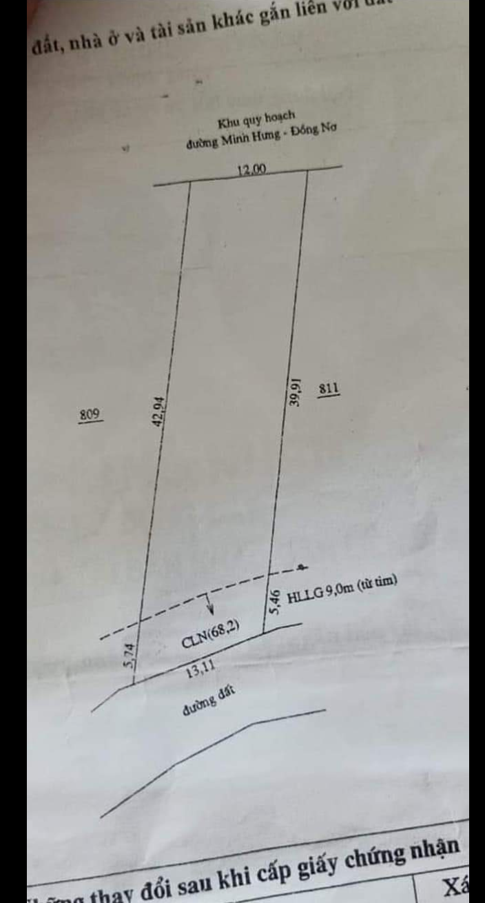 Bán đất ấp 6 minh hưng giá 1tỷ440 dt 12×40×100tc