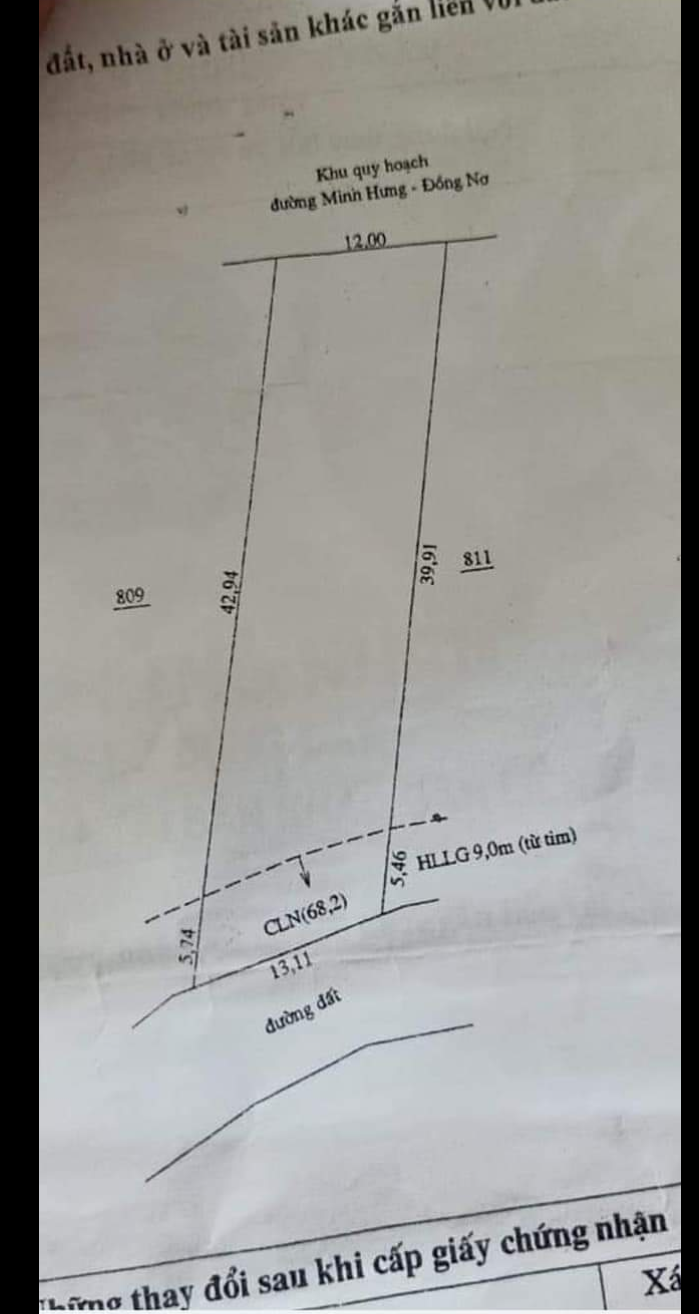 Bán đất ấp 6 minh hưng giá 1tỷ440 dt 12×40×100tc