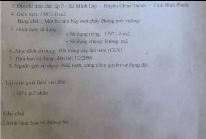 Bán đất cao su minh lập giá 2tỷ dt 1,4 mẫu