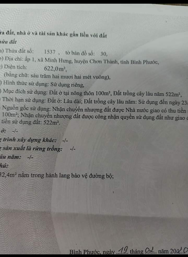 Bán đất minh hưng giá 1tỷ680 dt 10×59