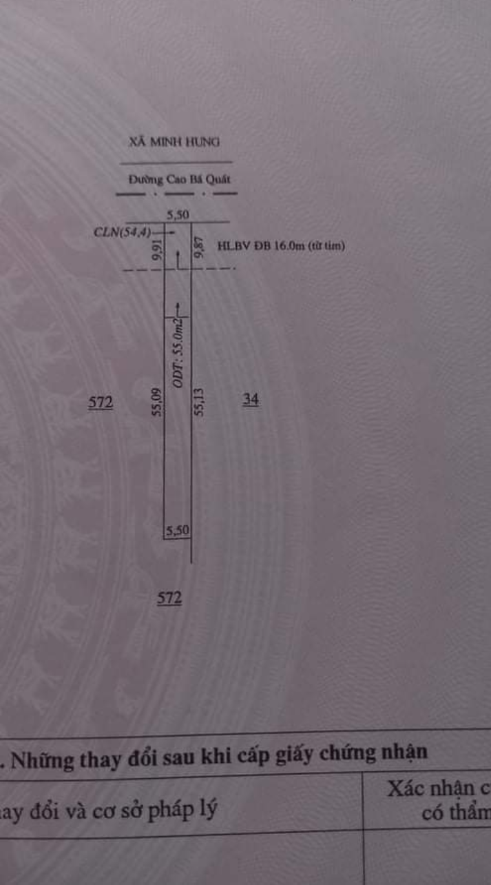 Bán đất minh hưng giá 1tỷ300 dt 5×50×50tc