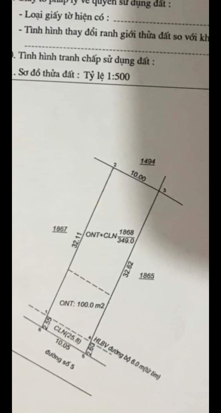 Bán đất ấp 5 minh hưng giá 720tr dt 10×32×100tc