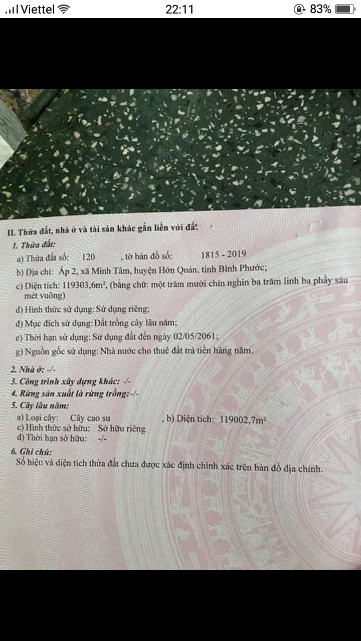 Cần Bán 12 hec cao su Đất bằng phẵng – hai mặt tiền Giá : 1 tỷ rưỡi/ hec