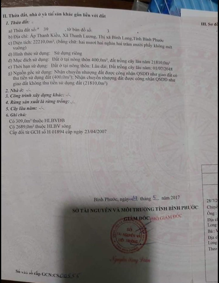 Bán đất xã Thanh Lương giá 6tỷ dt 2,2ha có 400tc