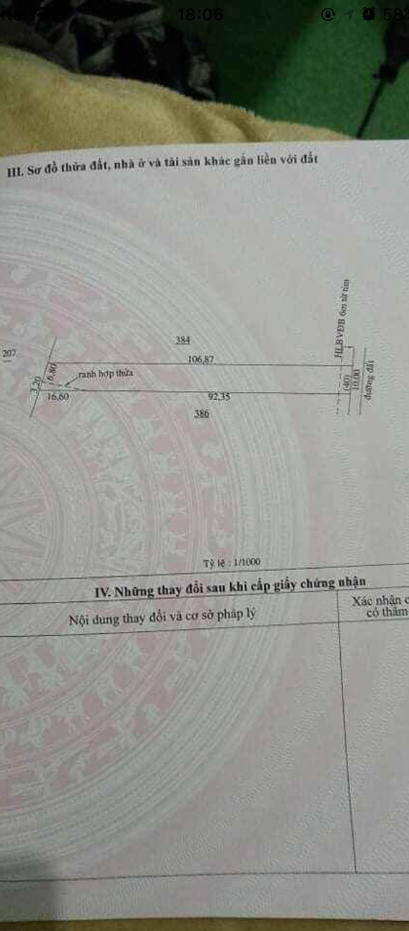 Bán đất xã Thanh Phú giá 290tr dt 10*106