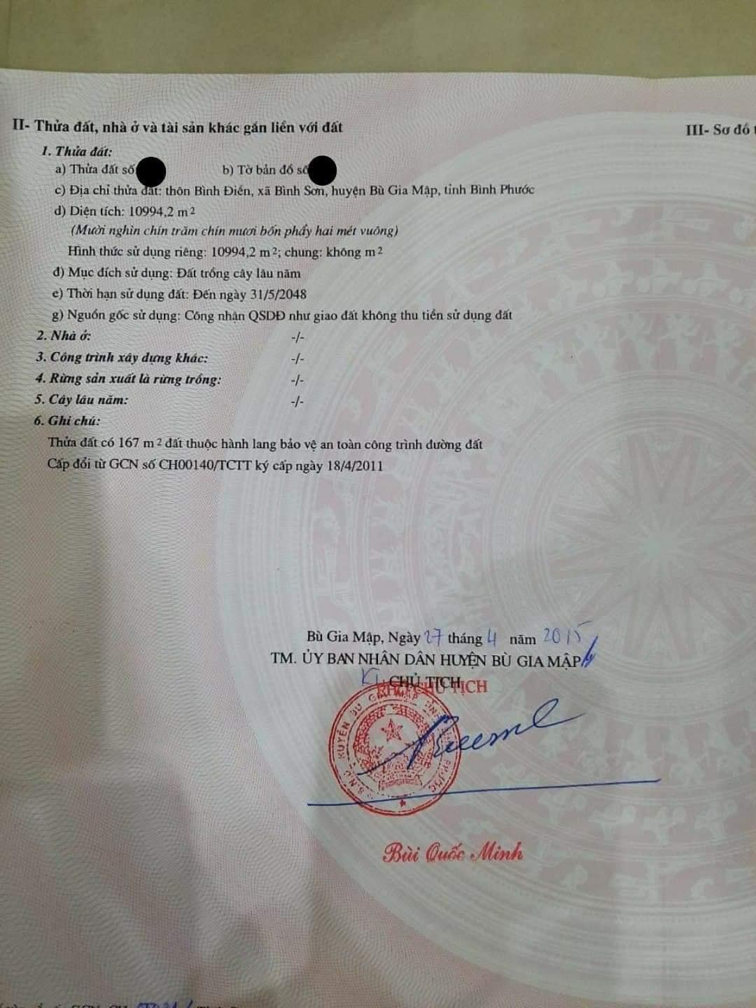 Bán đất cao su xã Bình Sơn giá 1tỷ300tr dt 1,1ha