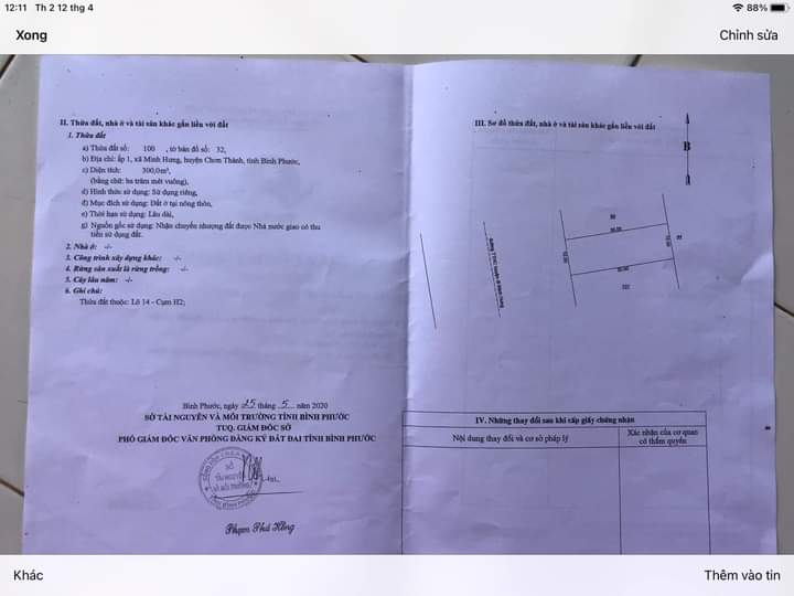 Bán đất xã Minh Hưng giá 4tỷ300 dt 300m2