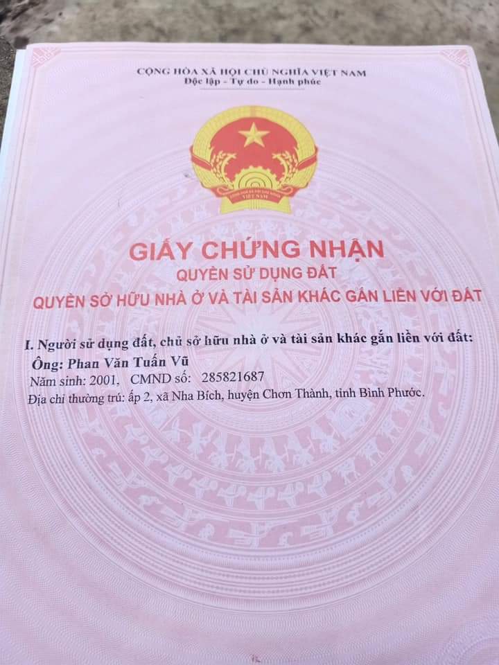 Bán đất tt Chơn Thành giá 2tỷ4 dt 17×40×100tc
