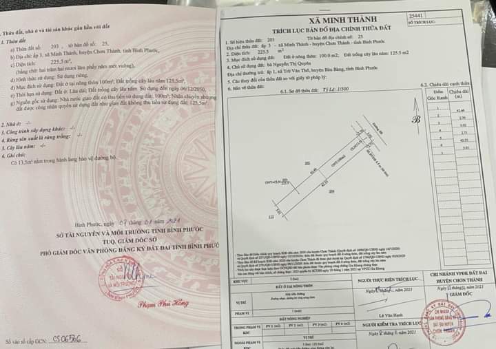 Bán đất xã Minh Thành giá 450tr dt 225m2