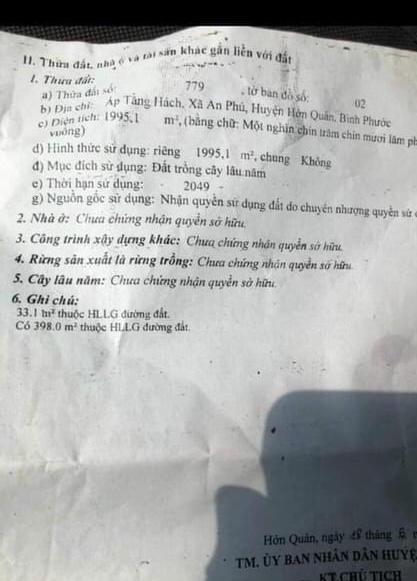 Bán đất xã An Phú giá 900tr dt 2 sào