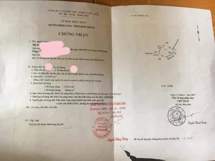 Bán đất xã An Phú giá 2ty7 dt 1ha1