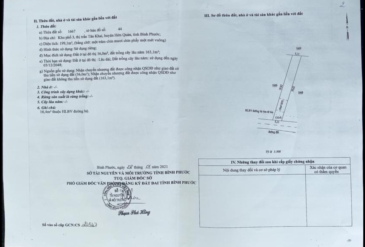Bán đất thị trấn Tân Khai giá 450tr dt 5x39x36tc