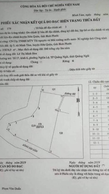 Bán đất Minh Tâm giá 1,1tỉ dt 1ha