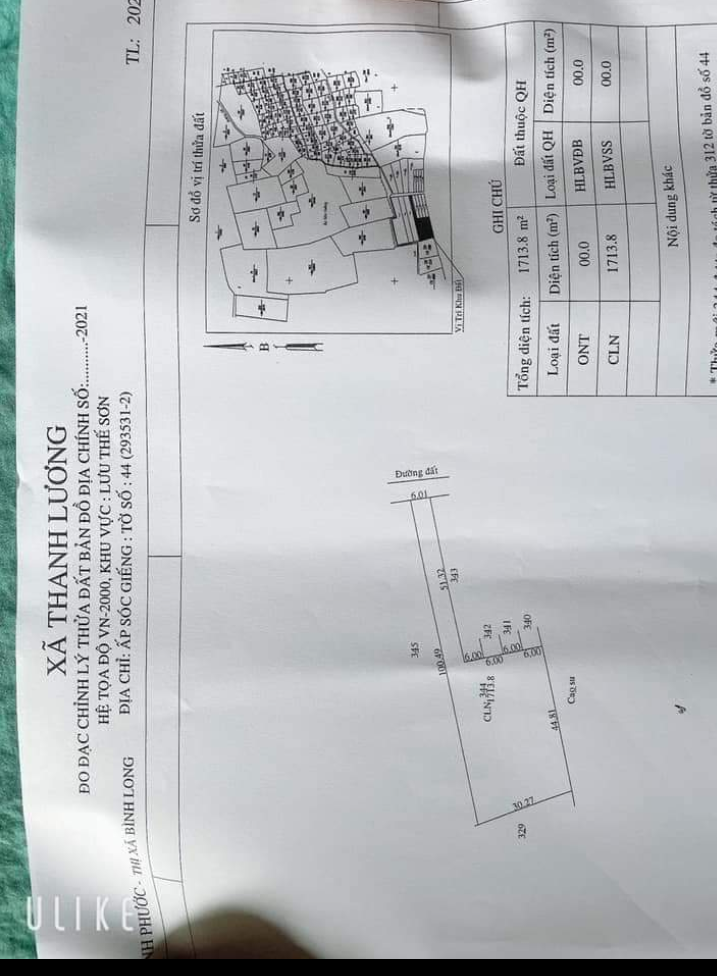 Bán đất xã Thanh Lương giá 280tr dt 1xào7