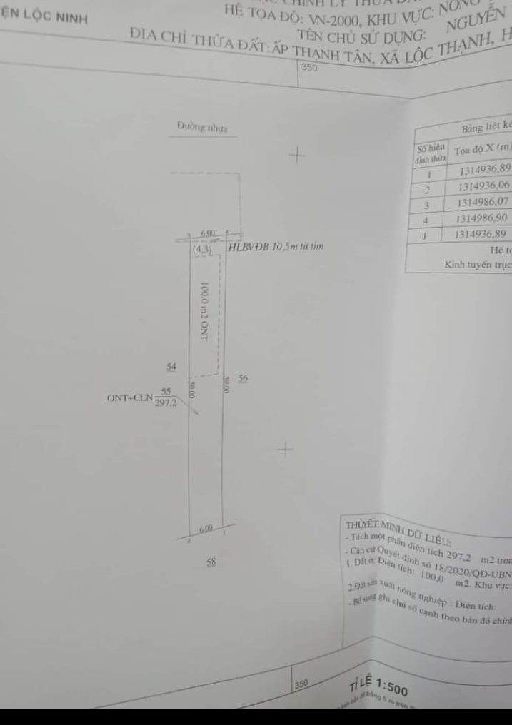 Bán đất xã Lộc Thạnh giá 320tr dt 6×50×100tc