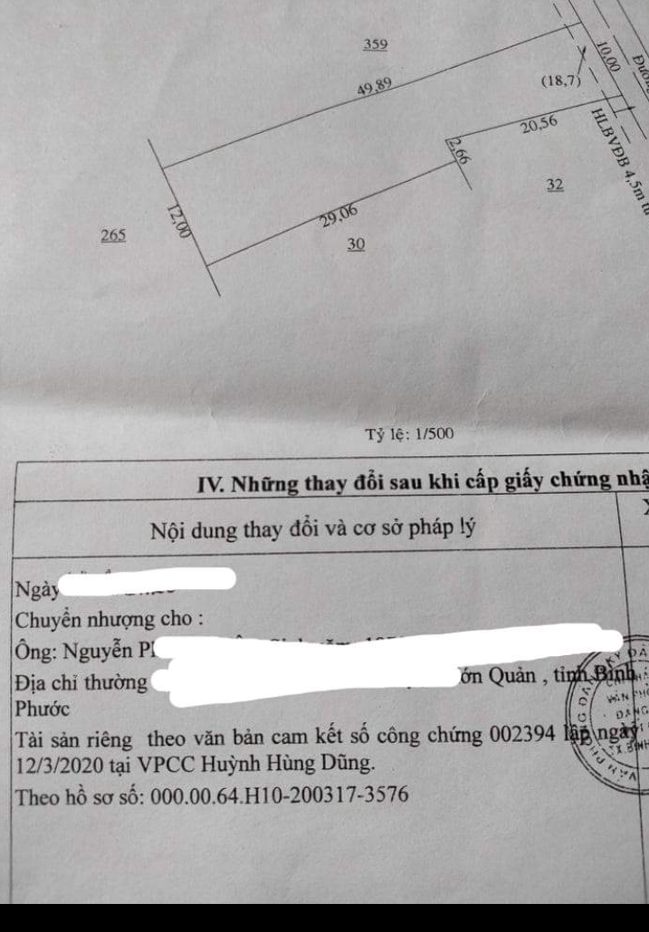 Bán đất xã Thanh Phú giá 640tr dt 10×50×100tc