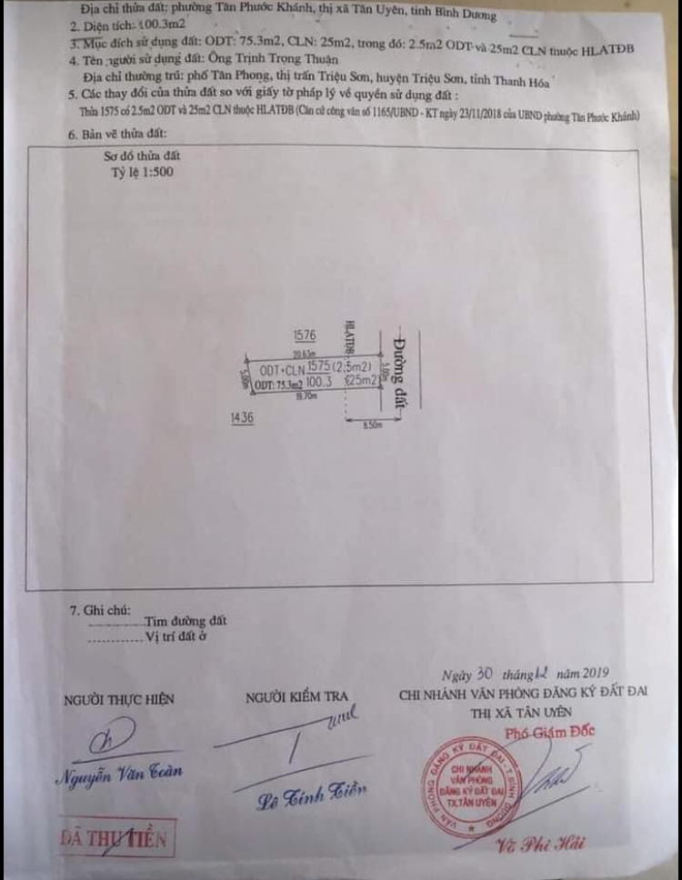 Bán đất phường Tân Phước Khánh giá 2,5tỷ dt 5*20 full tc