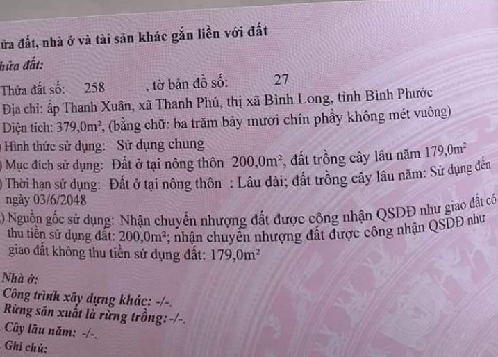 Bán đất xã Thanh Phú giá 3tỷ dt 10×38×200tc