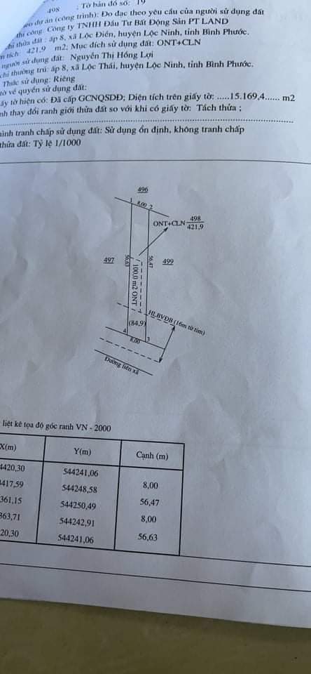 Bán đất xã Lộc Điền giá 950tr dt 8×56×100tc