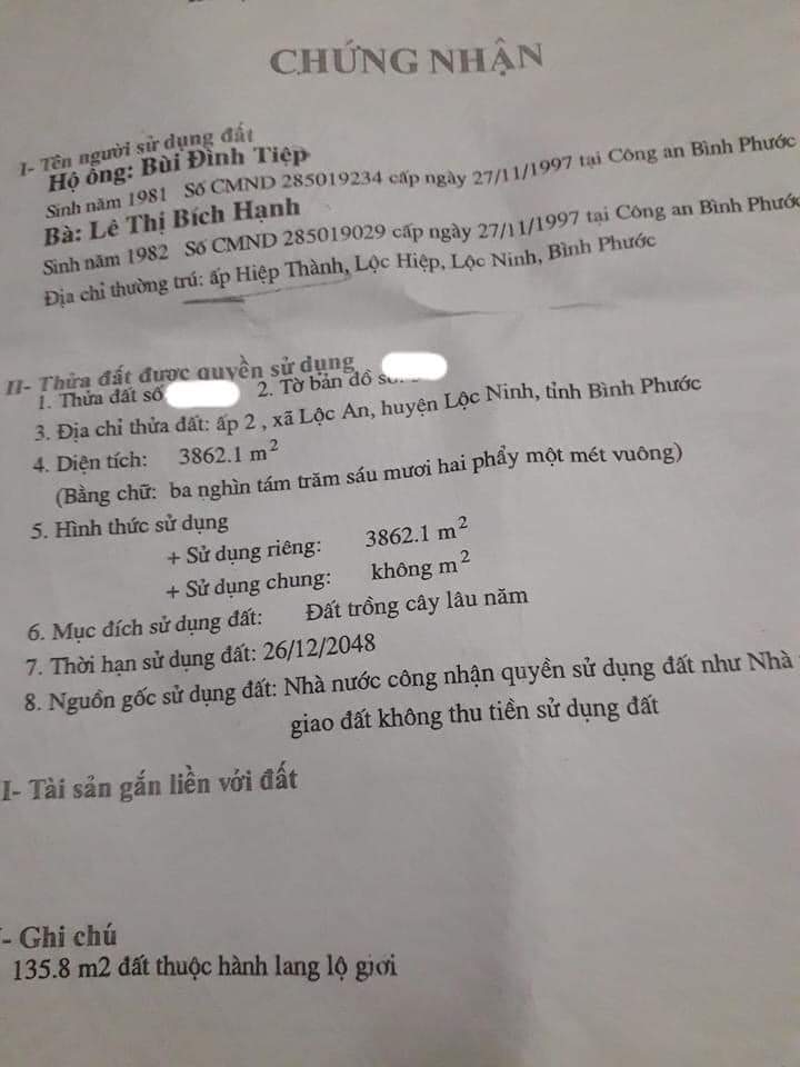 Bán đất xã Lộc An giá 1tỷ5 dt 3xào8