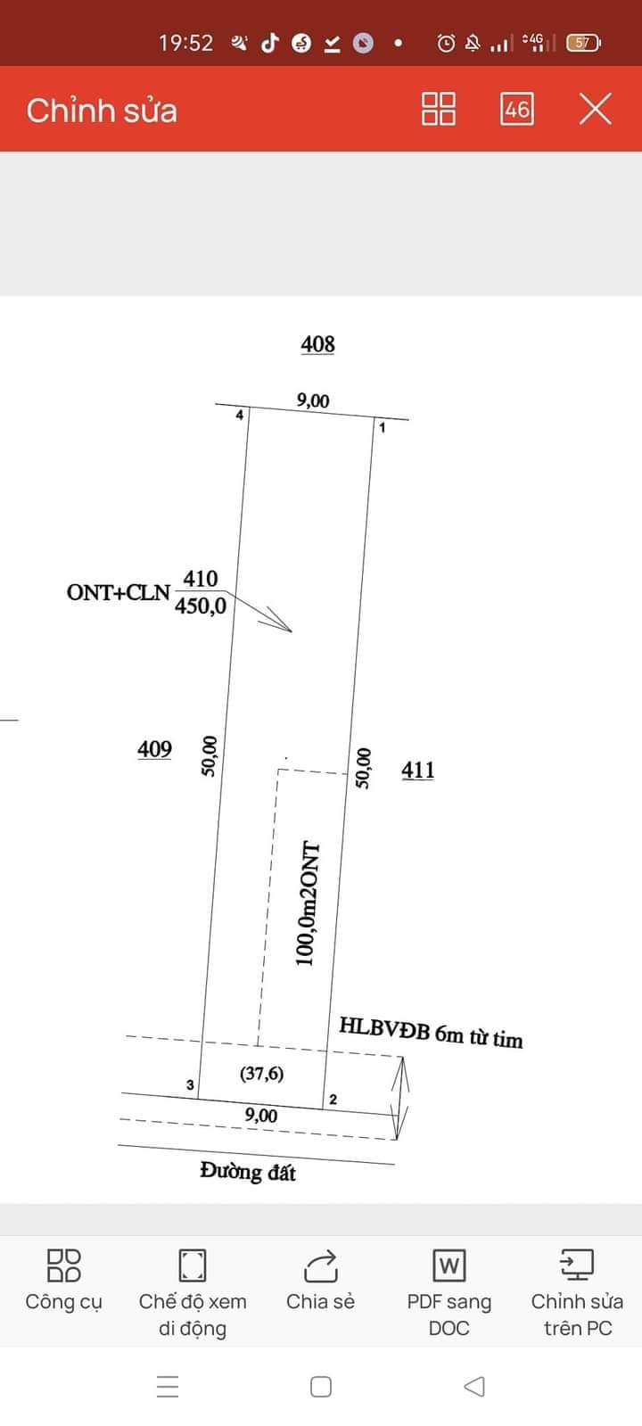 Bán đất xã Lộc Phú giá 510tr dt 9×50×100tc