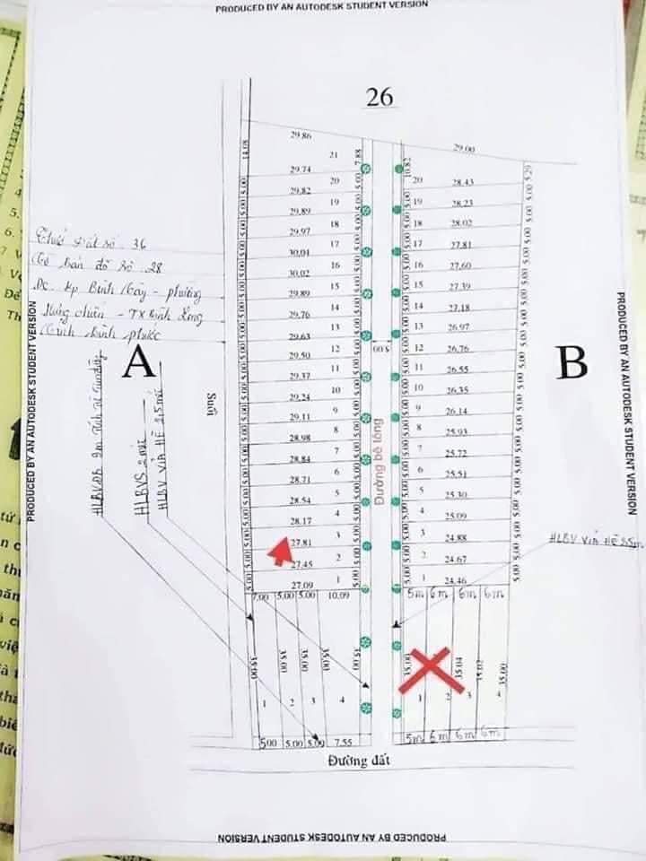 Bán đất kp Bình Tây phường Hưng Chiến giá 615tr dt 5×26×50tc