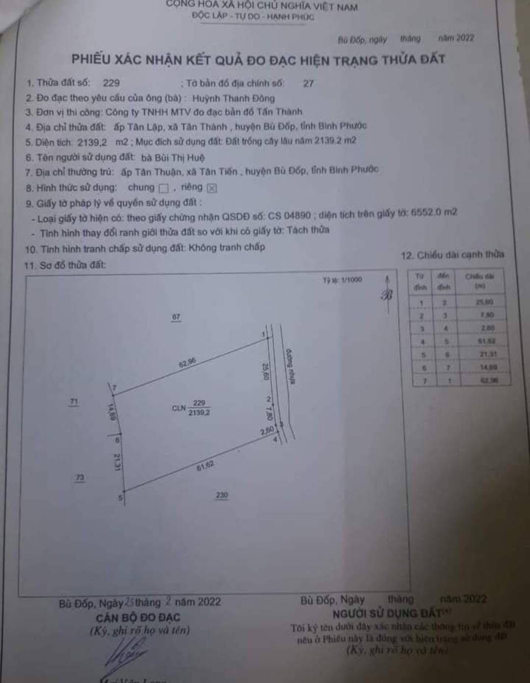 Bán đất xã Tân Thành giá 60tr/m dt 36*62