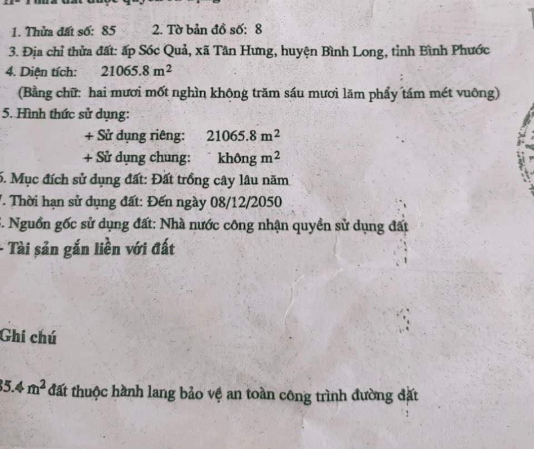 Bán đất xã Tân Hưng giá 30tỷ dt 2,1ha