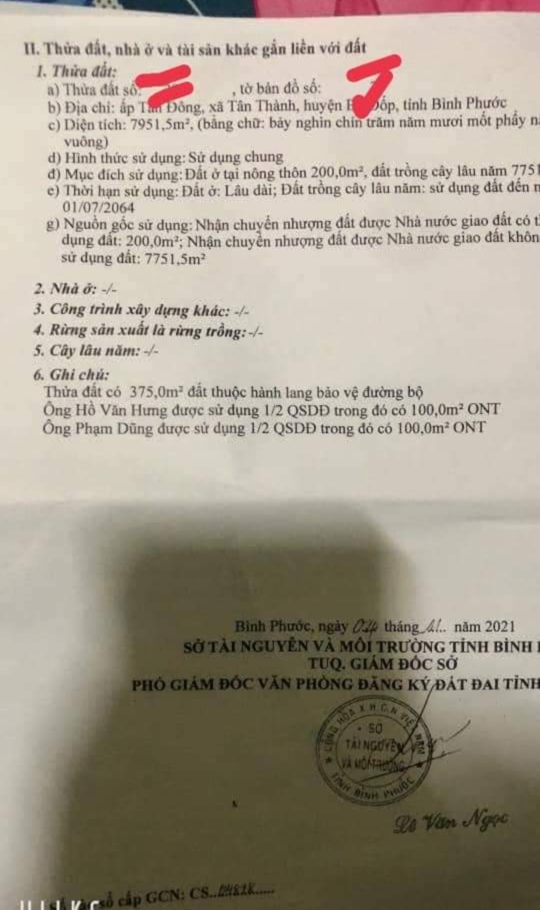 Bán đất xã Tân Thành giá 65tr/m dt 76*103*200tc