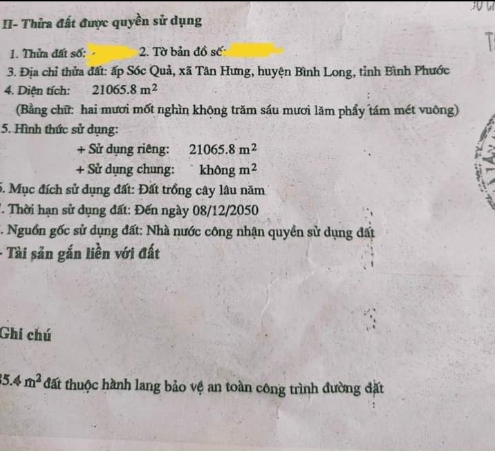 Bán đất ấp Sóc Quả xã Tân Hưng giá 28 tỷ dt 2hec1