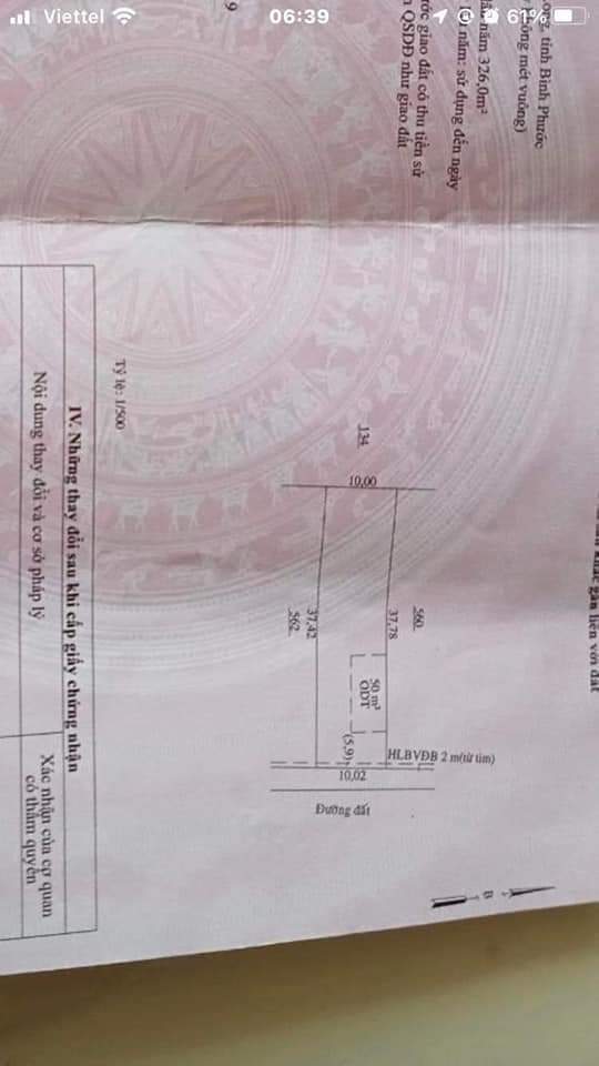 Bán đất kp Bình Tân phường An Lộc giá 1tỷ150 dt 10×37×50tc