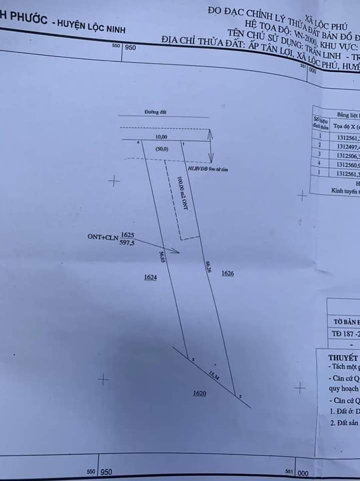 Bán đất ấp Tân Lợi xã Lộc Phú giá 600tr dt 10×66×100tc