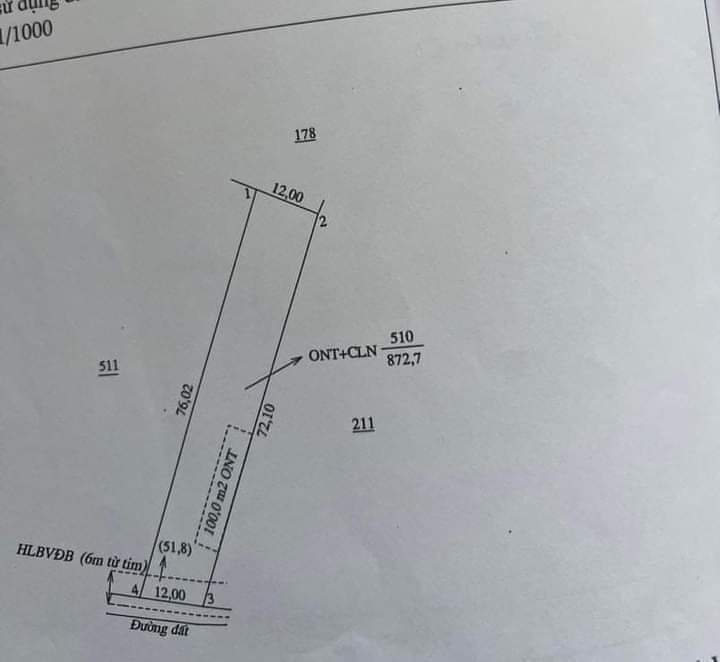 Bán đất xã Lộc Hiệp giá 670tr dt 12×72×100tc