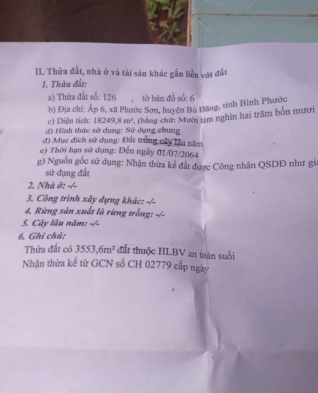 Bán đất xã Phước Sơn giá 2,8tỷ dt 1,8ha