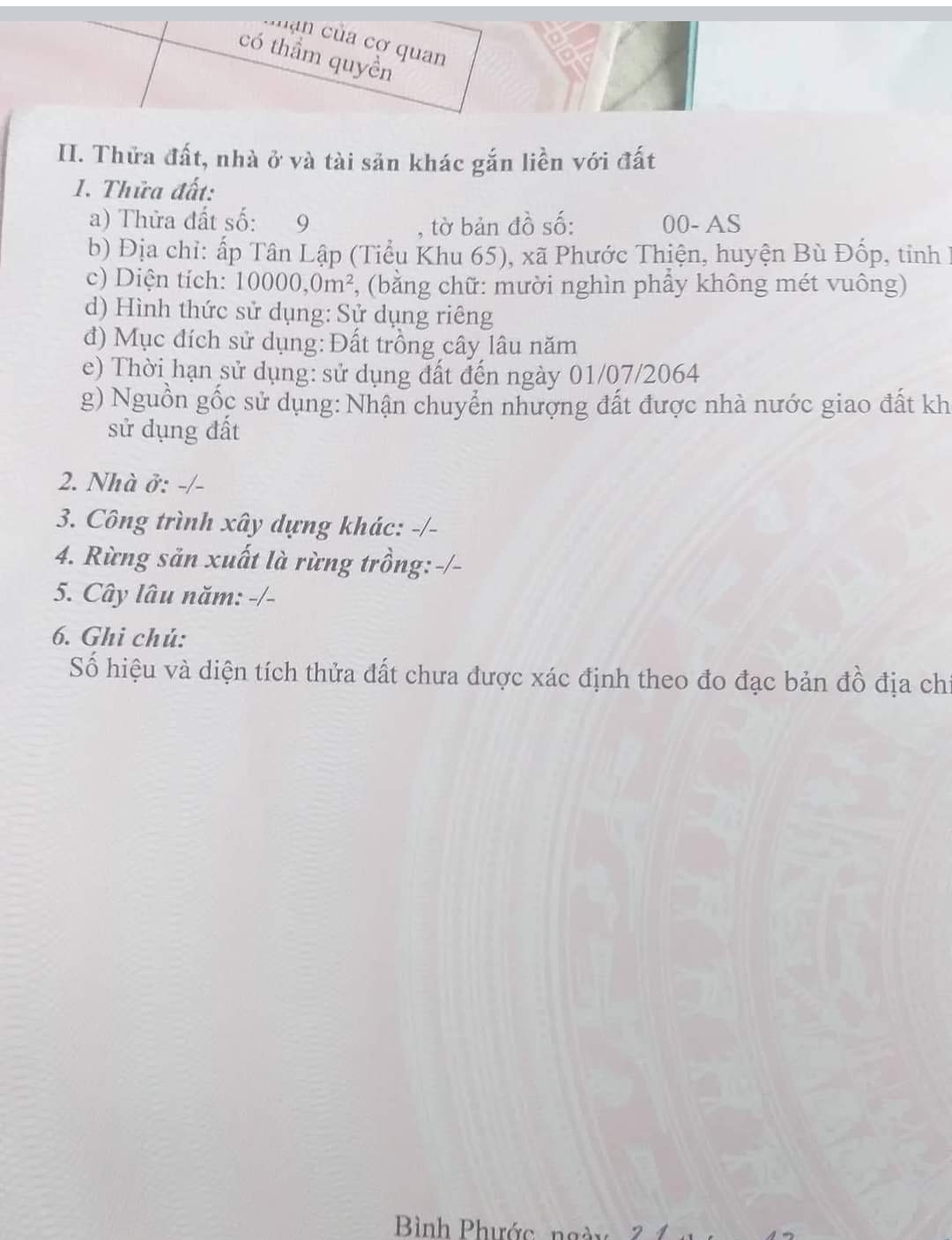 Bán đất xã Phước Thiện giá 1,6tỷ/ha dt 1ha cao su