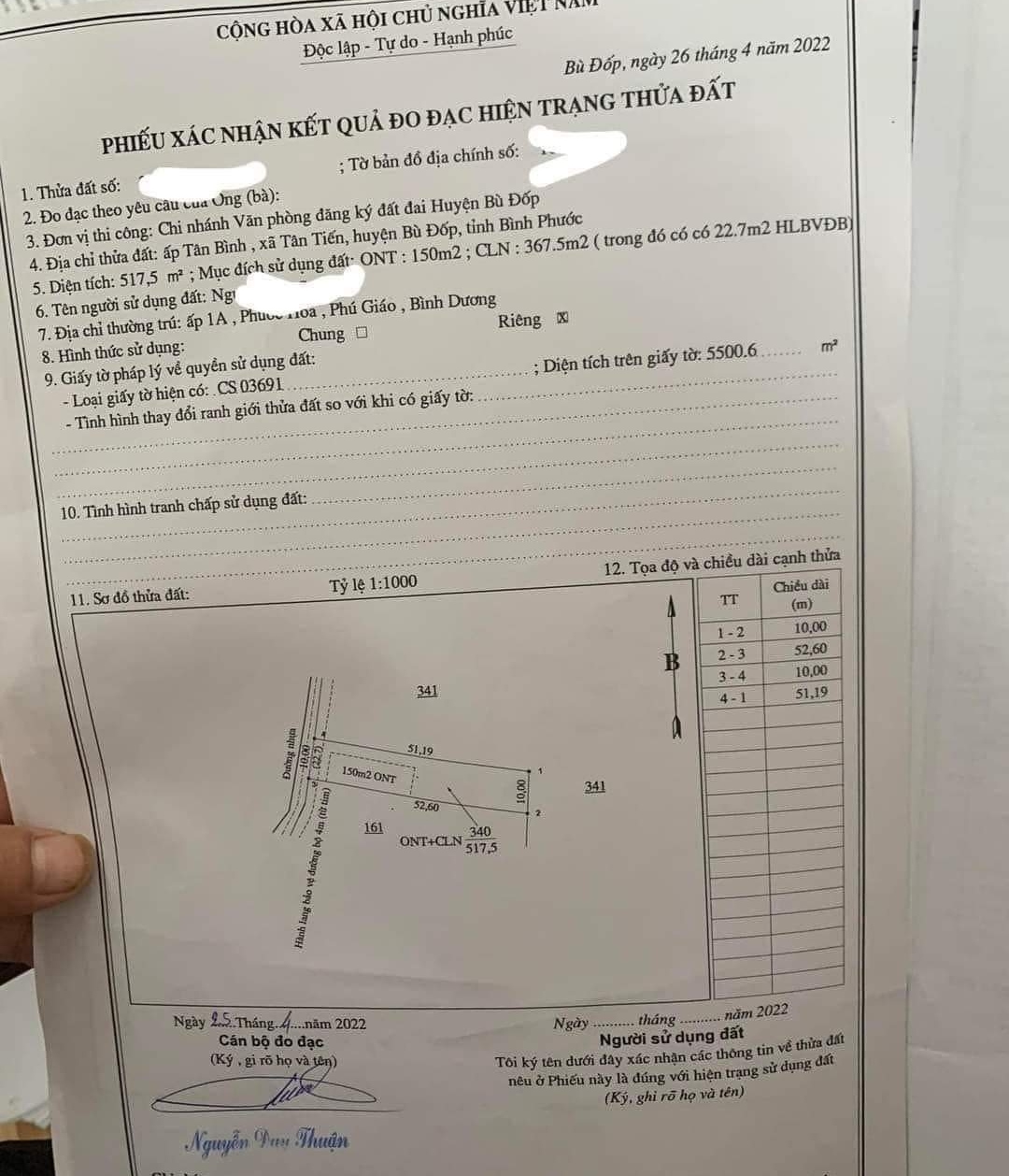 Bán đất xã Tân Tiến giá 900tr dt 10*52*150tc