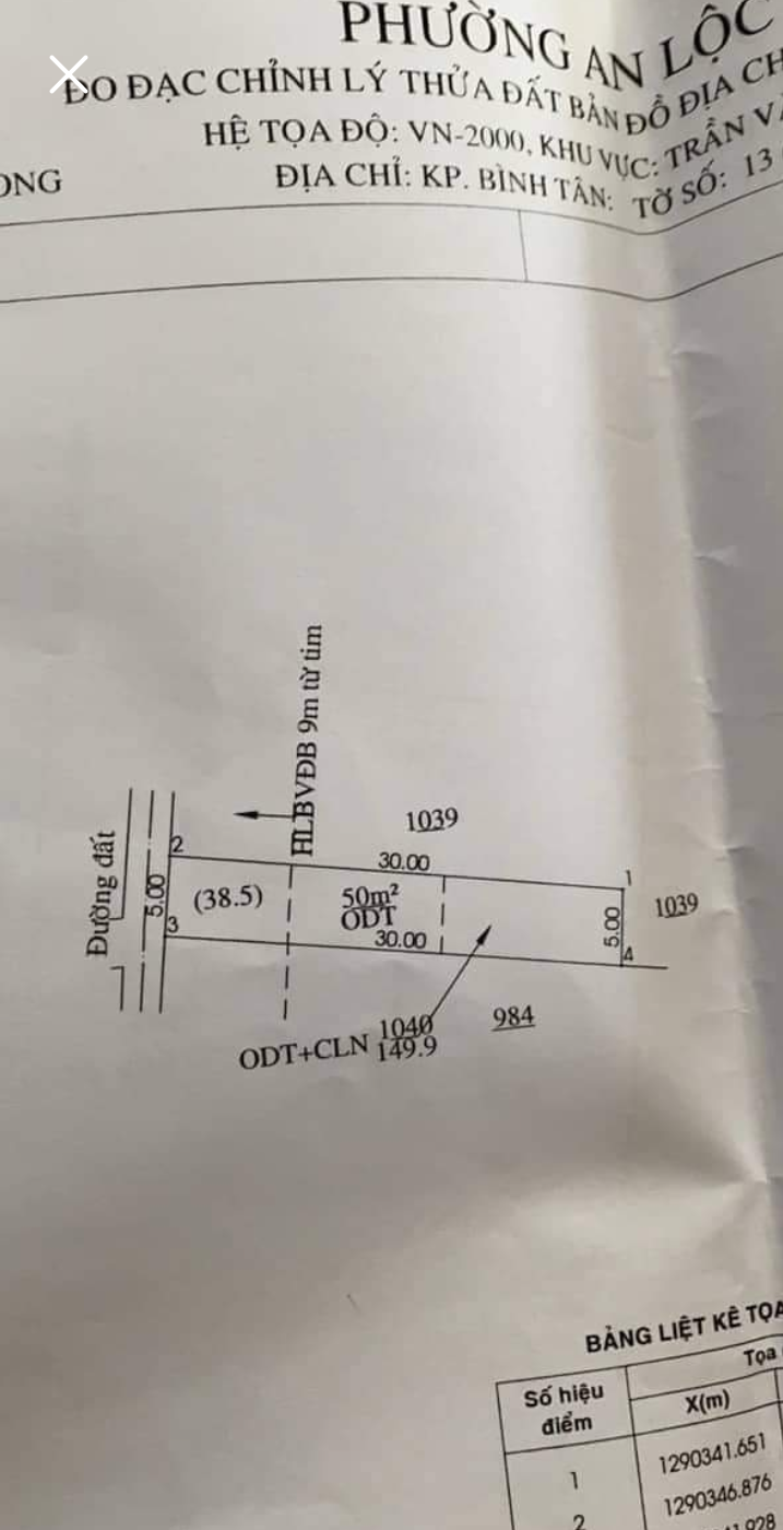 Bán đất phường An Lộc giá 570tr dt 5×30