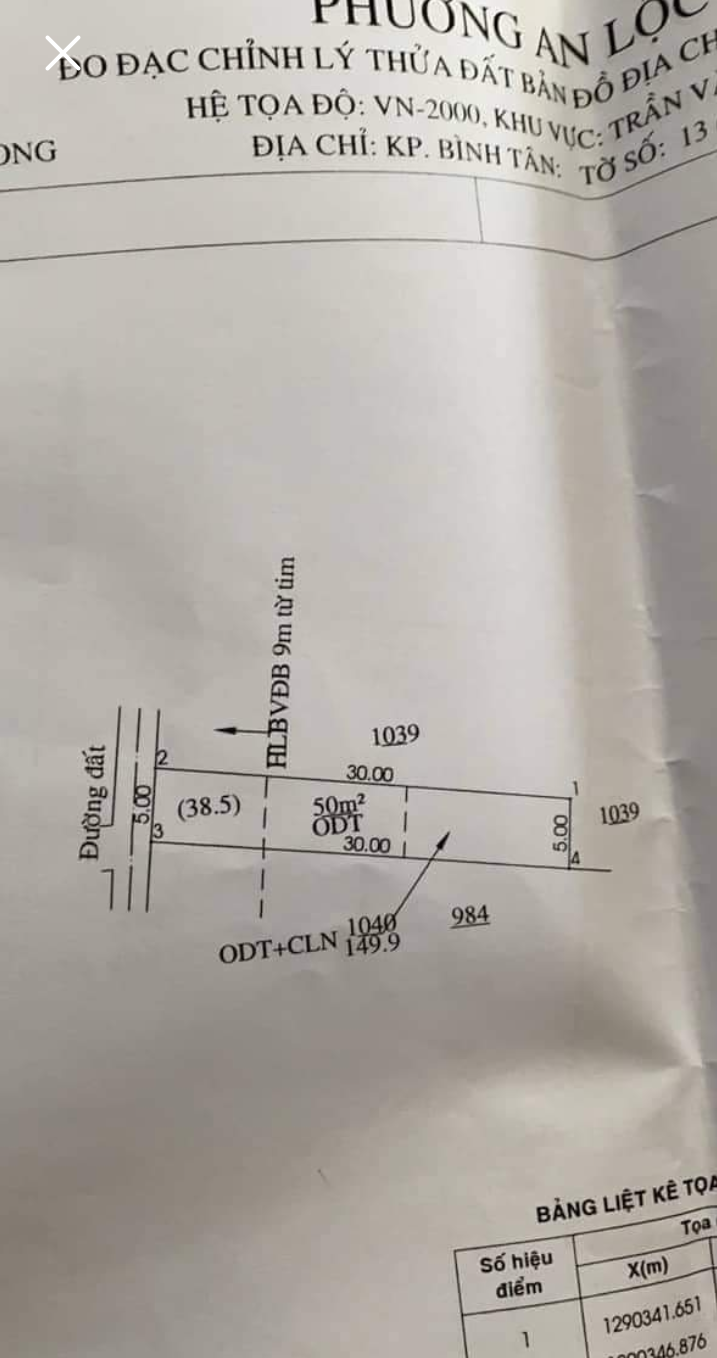 Bán đất phường An Lộc giá 570tr dt 5×30