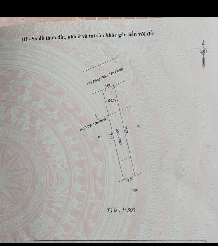 Bán đất xã Tân Phước giá 1tỷ1 dt 5×38×100tc