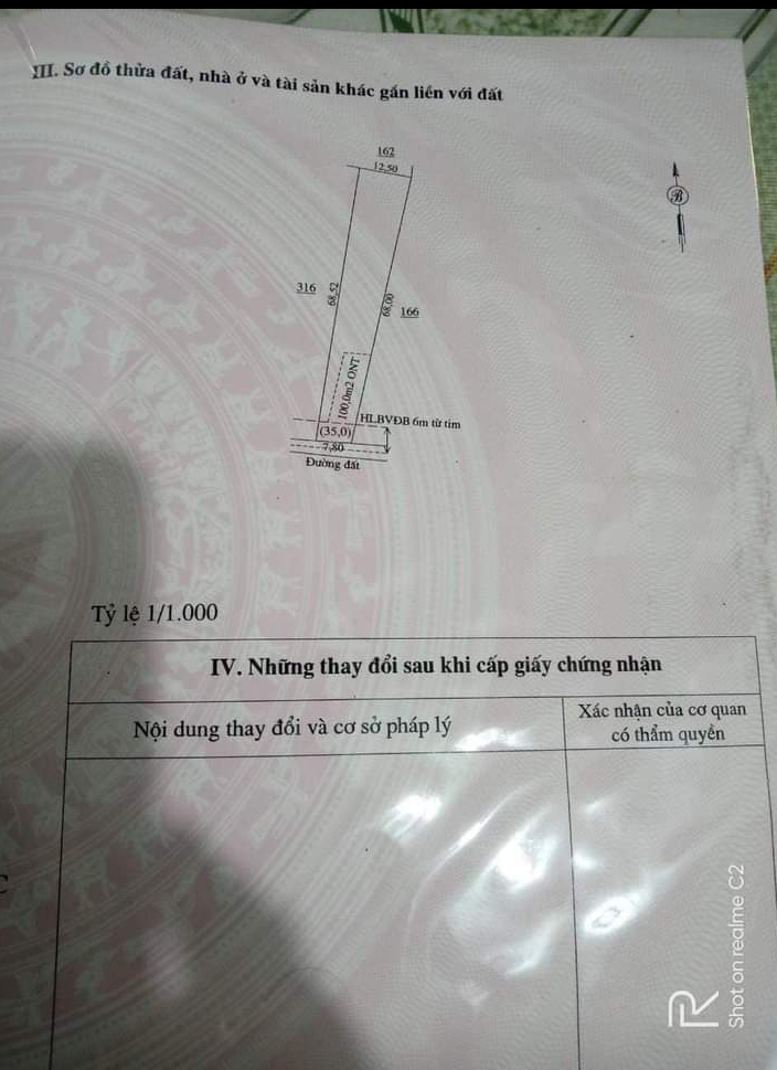 Bán đất ấp 3 xã Lộc Hưng giá 960tr dt 12×68