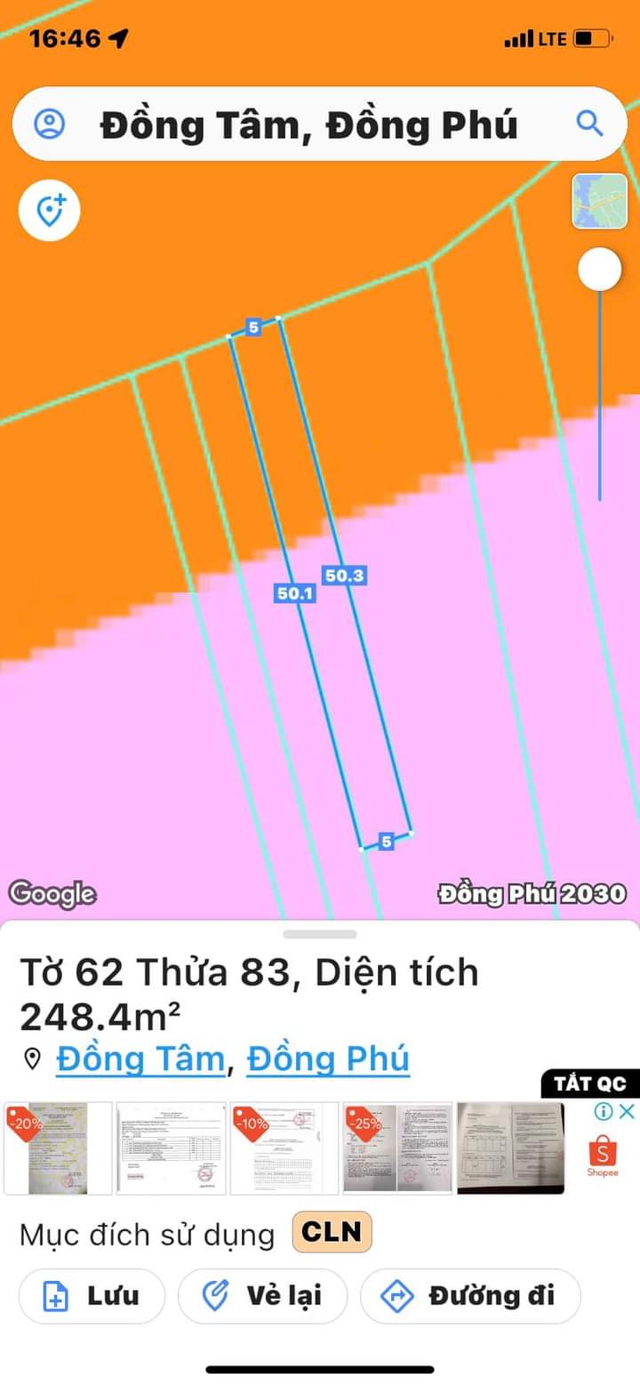 Bán đất ấp 2 xã Đồng Tâm giá 1tỷ1 dt 245m2