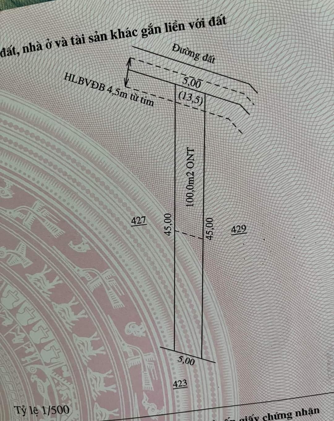 Bán đất xã Lộc Hưng giá 600tr dt 5*45*100tc