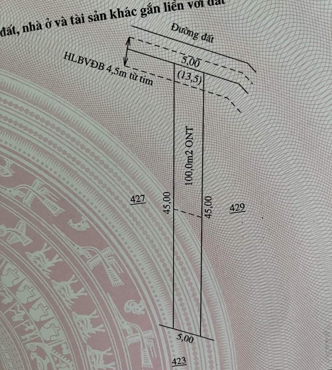 Bán đất xã Lộc Hưng giá 600tr dt 5*45*100tc