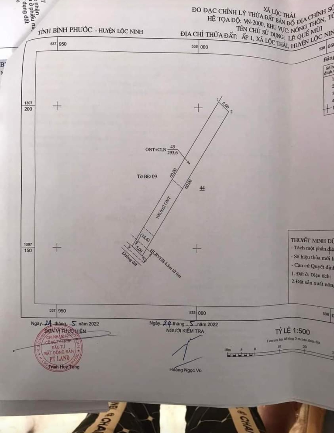 Bán đất xã Lộc Thái giá 95tr/m dt 5*60*100tc