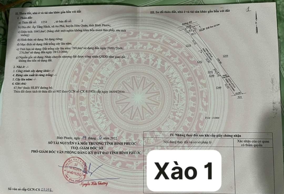 Bán đất xã An Phú giá 470tr dt 1xào cao su