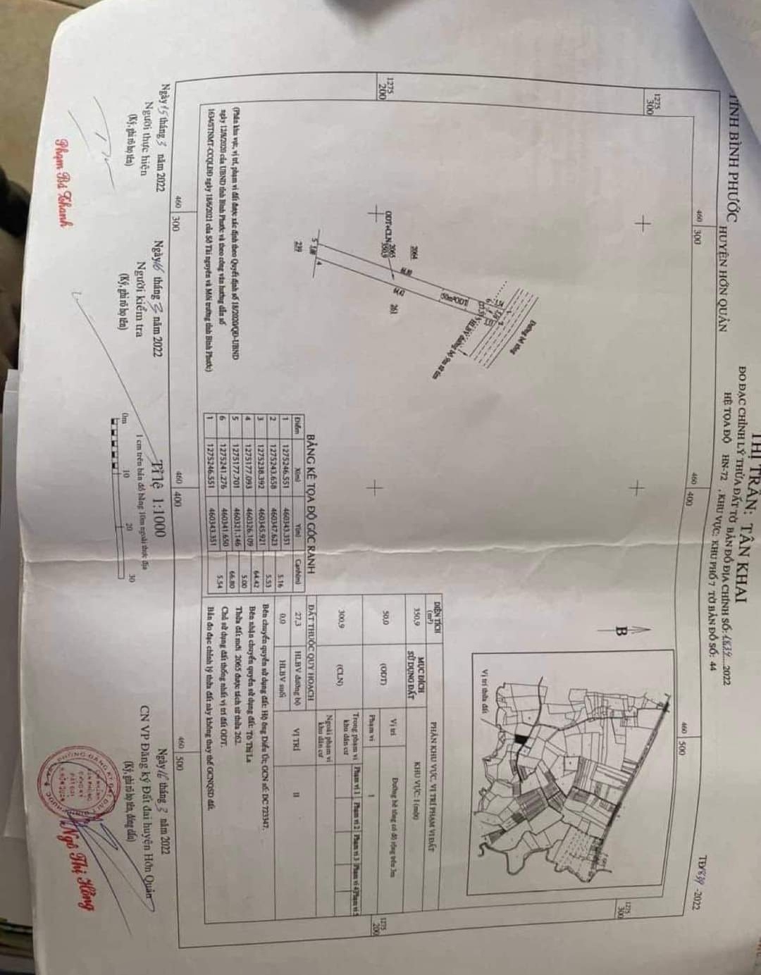 Bán đất Thị trấn Tân Khai giá 720tr dt 5*64*50tc